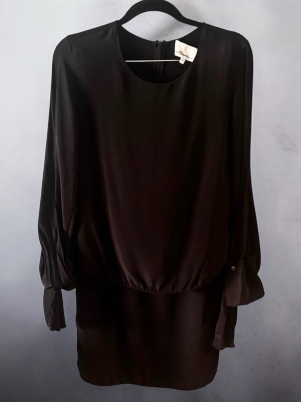 3.1 Phillip Lim Black Long-Sleeve Shift Dress with Tie Cuffs